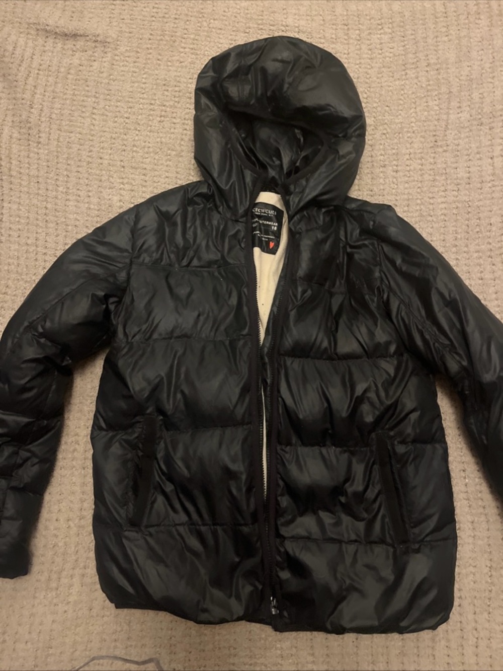 Crewcuts Youth Black Puffer Jacket with Cream Lining